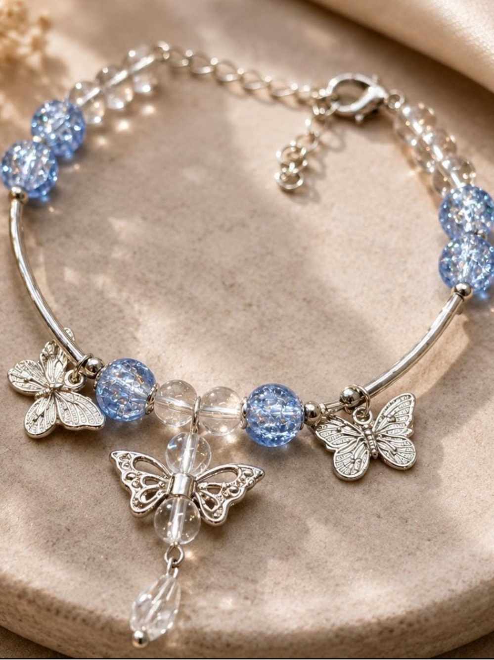 🆕New Butterfly Blue Crackle Crystal Bracelet